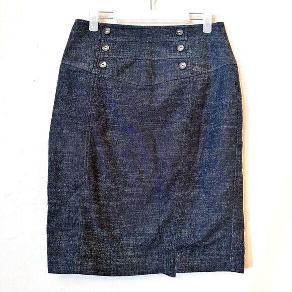 BCX Button Accent Back Zip High Waist Stretch Pencil Skirt Heather Denim Blue Sz - Picture 1 of 3